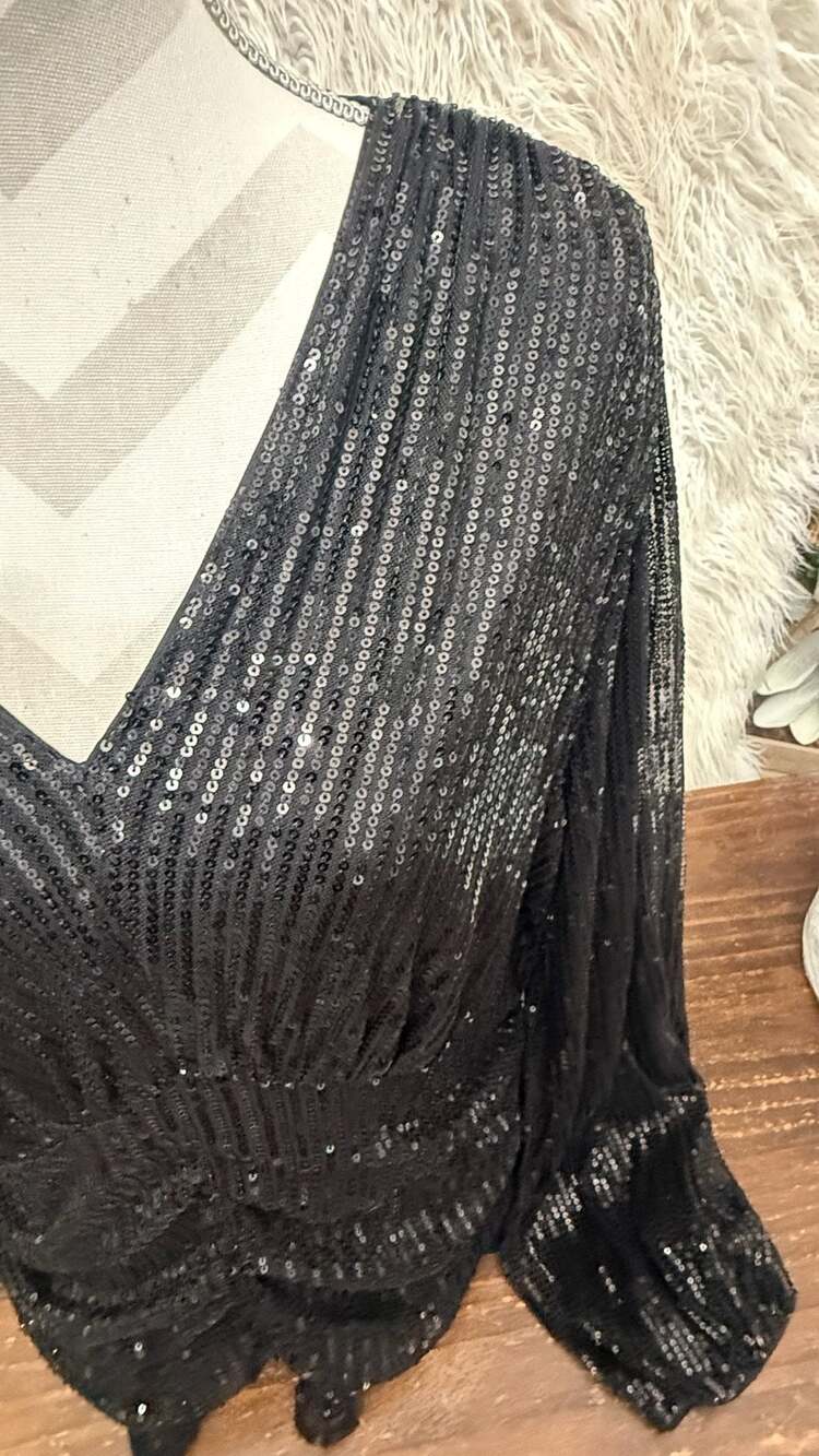 Sequin Black Blouse 2XL Long Sleeve